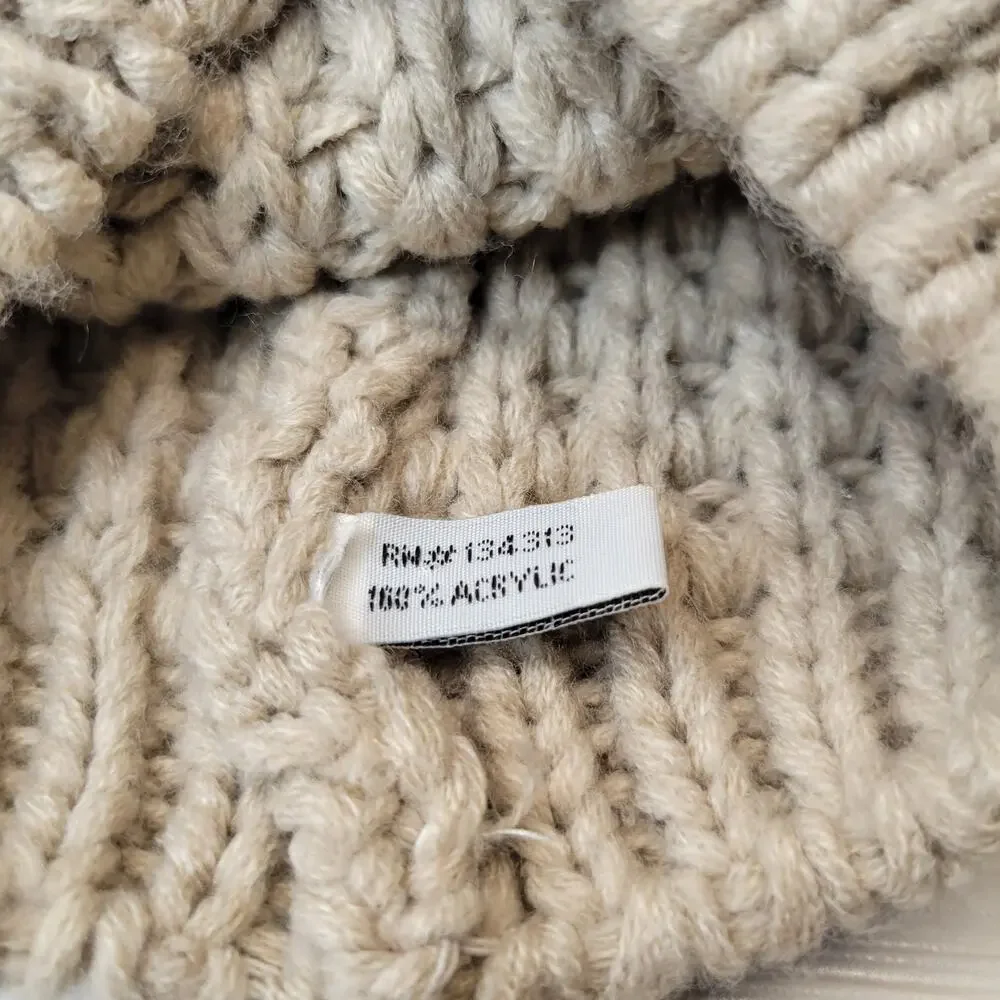 Tan Soft Beanie with Faux Fur Pom
